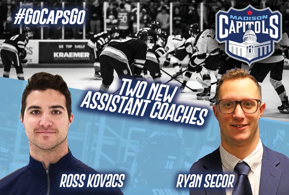 MadCapsHockey's tweet photo. The Madison Capitols announced the hiring of Ross Kovacs and Ryan Secor as Assistant Coach's for the 2022-23 season #GoCapsGo

https://t.co/zgIh5Byo9J https://t.co/geLDJdWwbJ