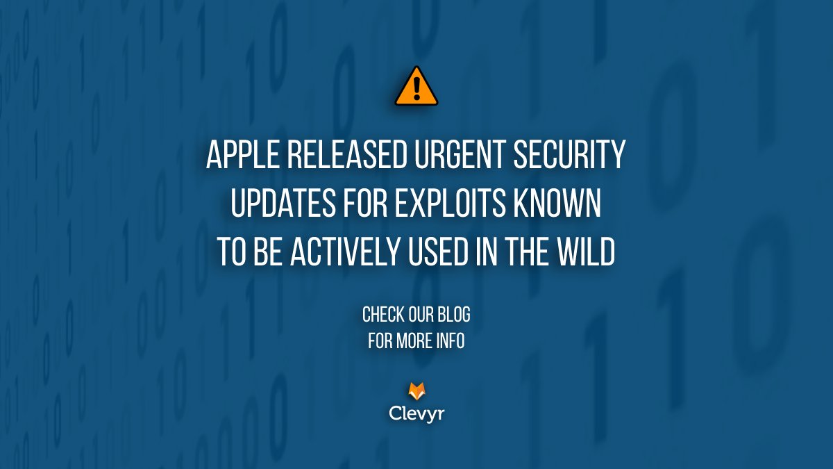 clevyr's tweet photo. Urgent Security Patch From Apple - read it here: https://t.co/BNgMmlz4QI #cybersecurity https://t.co/GlH5l1EKKf
