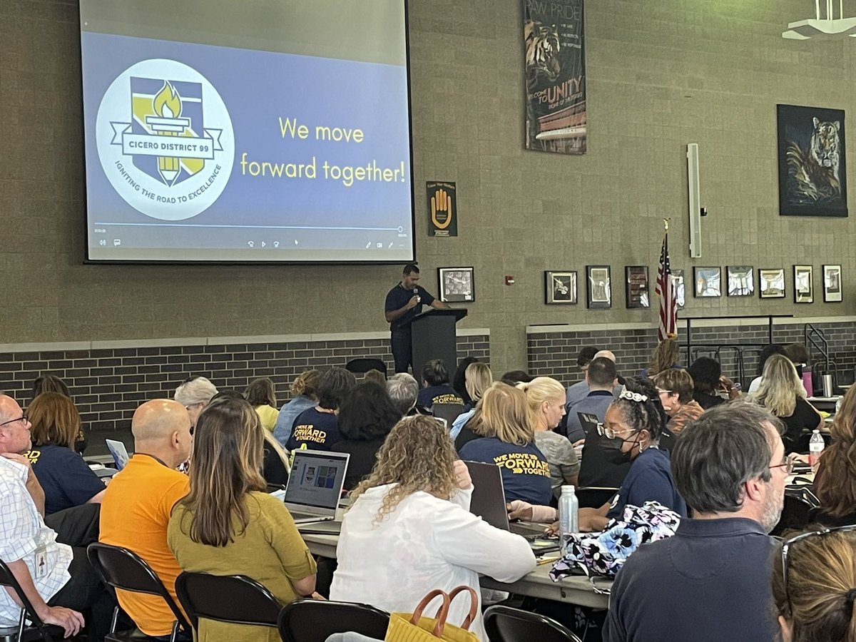 Stop #4 <a href="/D99Cicero/">Cicero District 99</a> Tour - Unity Junior High with jr high teachers, specials teachers and RSPs.  Dr. <a href="/AldoCalderin/">Dr. Aldo Calderin</a> adds to his message - we are moving on to chapter 2: collective efficacy, we together can influence student outcomes. #wemoveforwardtogether #thisisunity