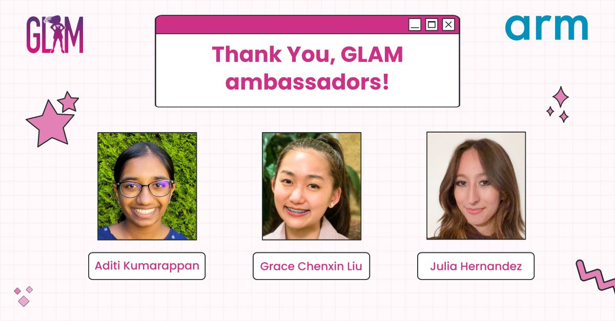 GLAMReadyToLead's tweet photo. We benefit from #GLAMAmbassadors helping to ensure our attendees feel supported, accepted, as well as truly seen and heard. π Thanks to Julia Hernandez, Aditi Kumarappan, and Grace Chenxin Liu for their contributions to #GLAMVirtual with @Arm πͺπ½
#girlempowerment @LifeAtArm https://t.co/kXadCY8ZQH