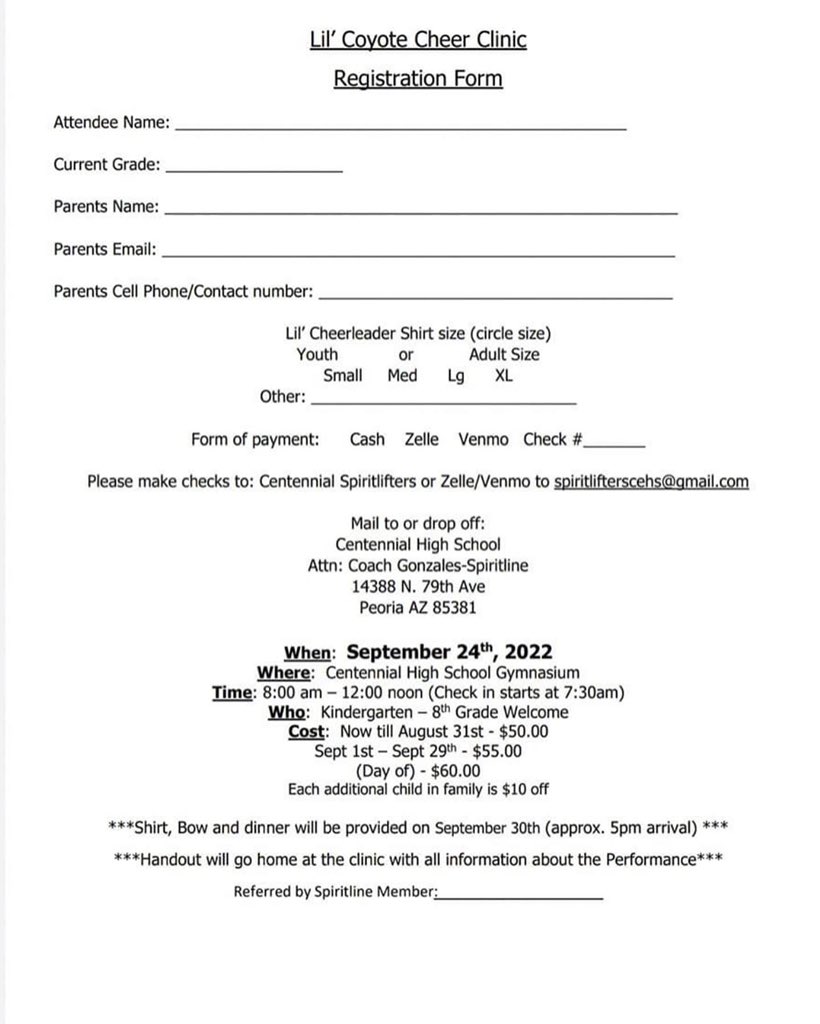 It’s that time again!!!
Our annual Lil’ Coyote clinic is back!! 

Sign up today and reserve your spot. All details are posted in our band app. Once you register you will be emailed a link. Flyer is attached as well. 

Cannot wait to keep this tradition going!!
Go Yotes!