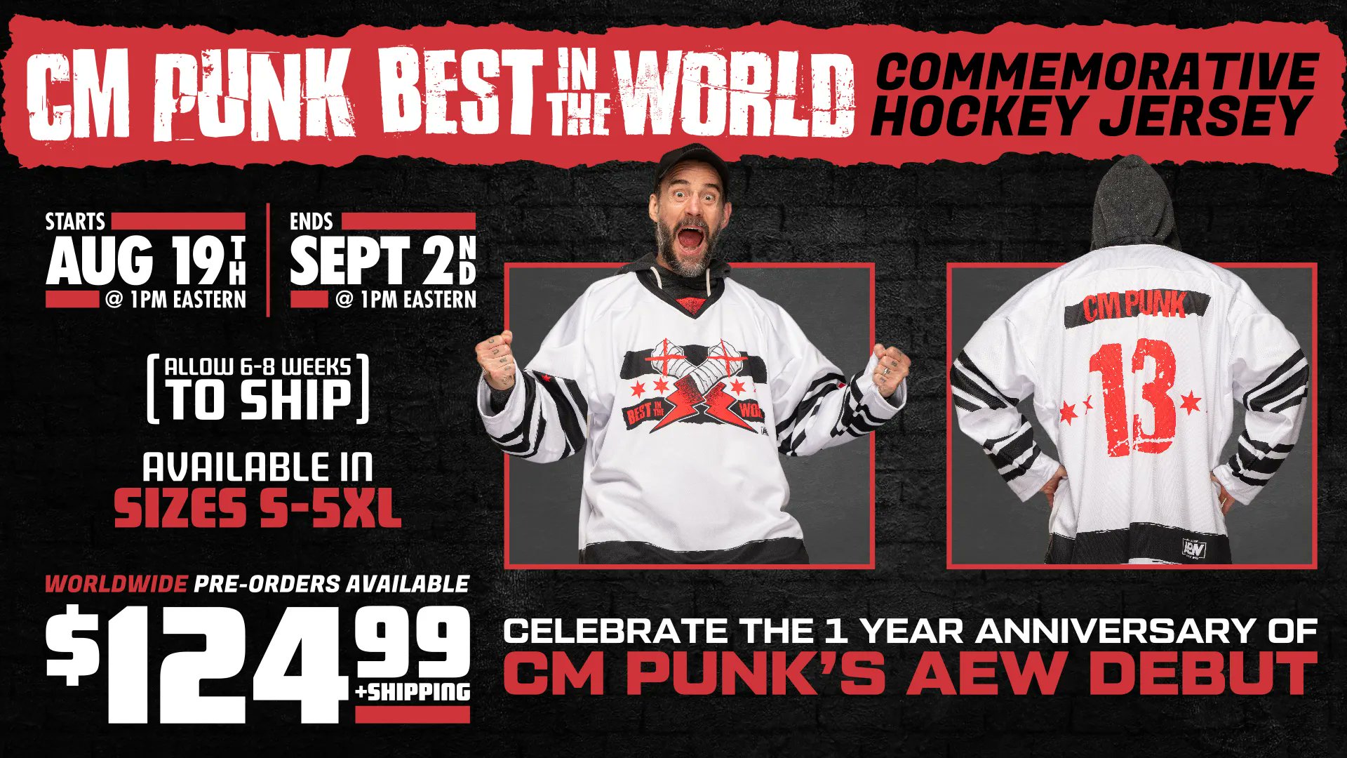 ShopAEW.com on Twitter: "Get ready!!! The worldwide pre-order window for @CMPunk's commemorative hockey begins TOMORROW at 1pm ET on https://t.co/9hHlXpcSbp! It's the perfect to celebrate the 1 year anniversary of #
