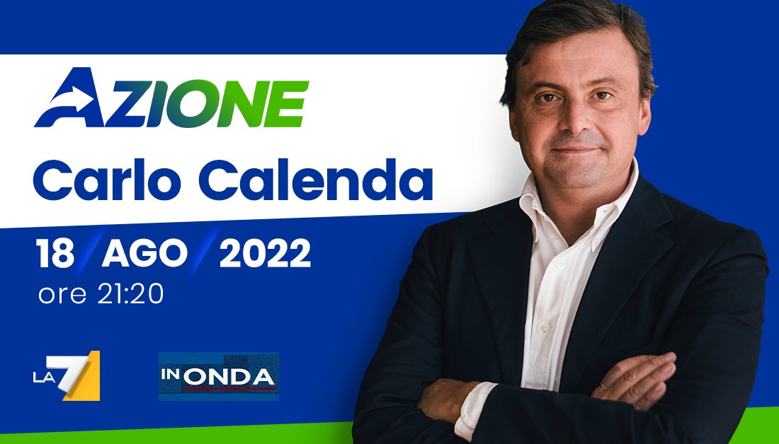 Azione_it's tweet photo. Questa sera, alle 21:20,@CarloCalenda sarà ospite a @InOndaLa7 su @La7tv. 

🔵🟢 Sostieni la crescita di #Azione con il tuo 2x1000 usando il codice #S48, non costa niente: https://t.co/bpTJL6IEBV https://t.co/lfMKoZ0Dg7