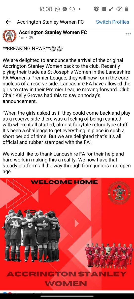 BREAKING NEWS....we have just announced on Facebook the return of our original women's team to the club. They move back too us from St Joseph's as a second open age women's team playing in the tier below the womens first team. Season starts Sunday September 4th.
