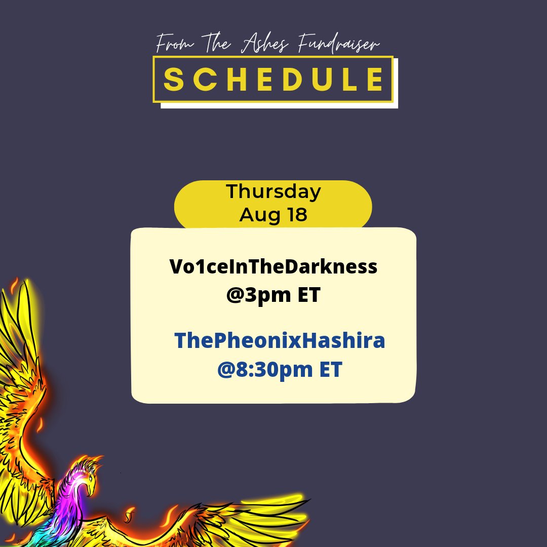 the_TFP's tweet photo. Just a few days left of the #FromTheAshes stream-a-thon fundraiser for @StepUp4Trans. At 3 pm ET, join @Voice1nTheNight: https://t.co/HdR175nfwV. At 8:30 pm ET, @HashiPhoenix will be streaming: https://t.co/vZaScrkA01. #Streamers #Twitch #StepUpForTransKids #ProtectTransKids🏳️⚧️ https://t.co/BUb2op1CHH