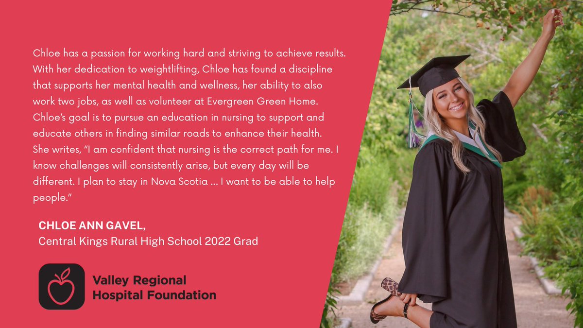 VRHFoundation's tweet photo. Congratulations to Chloe Ann Gavel!
Chloe is a graduate of Central Kings Rural High School is our $1500 recipient of the Robert & Minnie (Beals) Sowerby Bursary
#CommunityIsOurFoundation #AnnapolisValley #NovaScotia #Healthcare #Nursing #NextGeneration https://t.co/U39ak55lgm