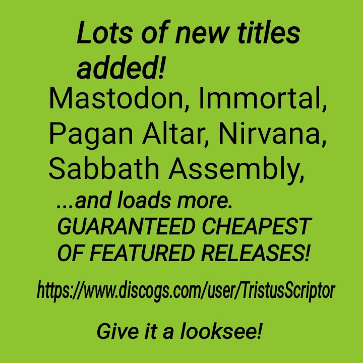 TristusScriptor's tweet photo. I make sure nobody has a better deal on the releases BEFORE I list them. \m/
https://t.co/7gsuFrnHyj https://t.co/8WudvtXAcY