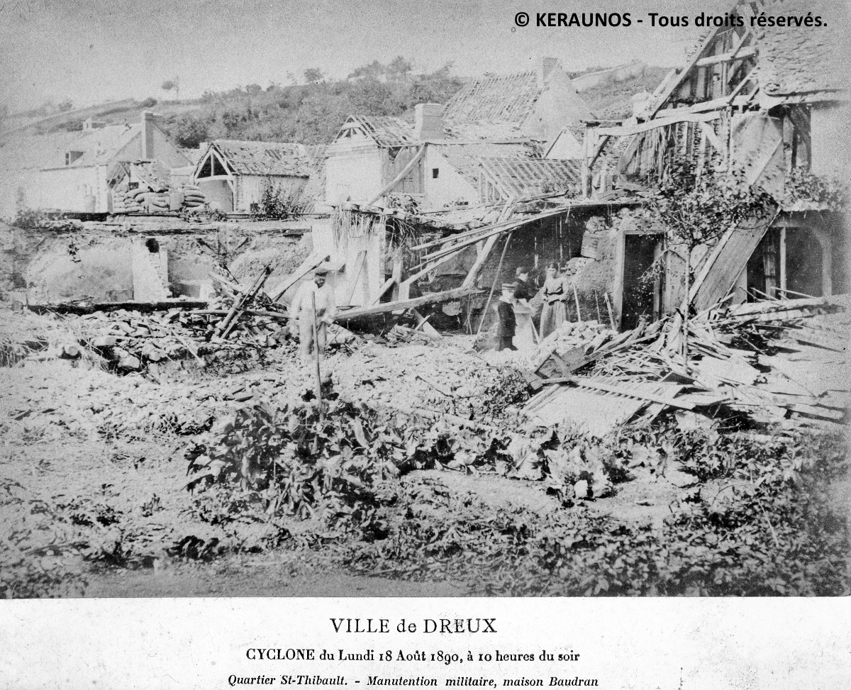 Il y a tout juste 132 ans, le 18 août 1890 vers 22h10, une forte #tornade, avec des rafales max estimées de 220-270 km/h (EF3), frappait #Dreux en Eure-et-Loir. Sur un parcours de 9 km, elle détruit des milliers d'arbres et diverses constructions. Dossier: 