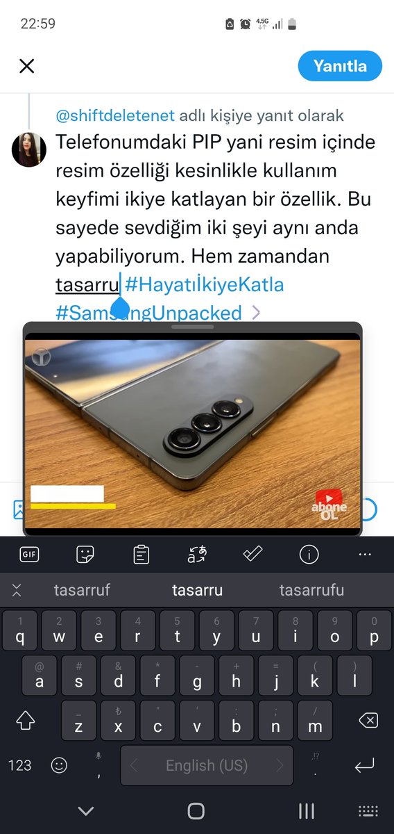 zehraozerrrr's tweet photo. @shiftdeletenet Telefonumdaki 'PIP' yani resim içinde resim özelliği kesinlikle kullanım keyfimi ikiye katlayan en önemli özellik. Bu sayede sevdiğim iki şeyi aynı anda yapabiliyorum. Hem zamandan tasarruf ediyor hem de teknolojinin keyfini çıkarıyorum. 💯📱 #HayatıİkiyeKatla #SamsungUnpacked https://t.co/qDP95pvGLM