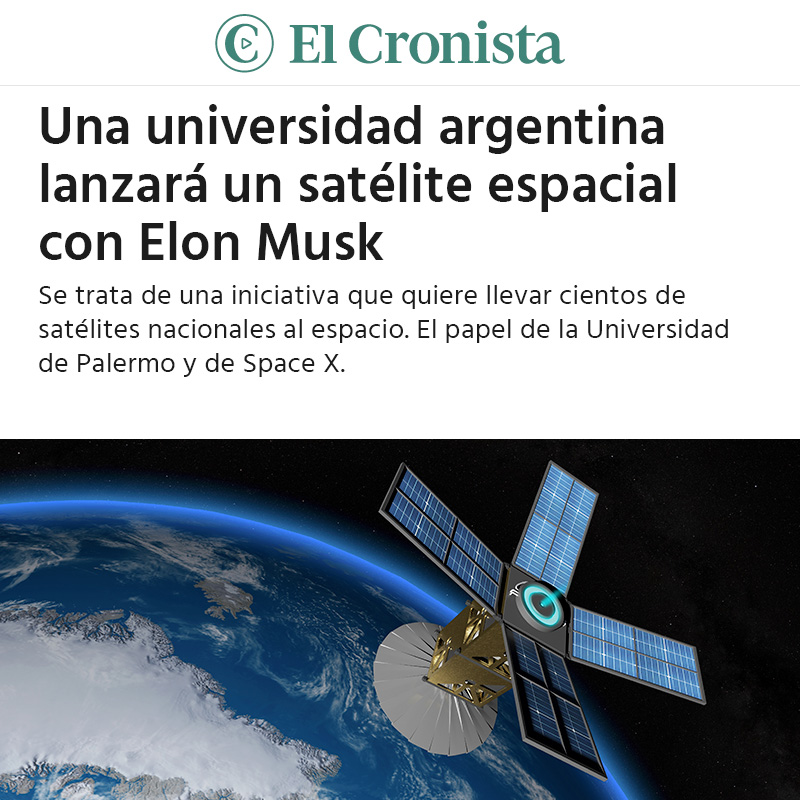 udepalermo's tweet photo. La Facultad de Ingeniería de la #UniversidadDePalermo avanza en el desarrollo del Laboratorio Espacial #Labsat IOT que se lanzará por Space X 🛰
El satélite se desarrolla en conjunto con @COPITEC y tiene previsto su lanzamiento para fines del 2023.
📲 https://t.co/9ES2SW4o6N https://t.co/s2wIiQKKpa