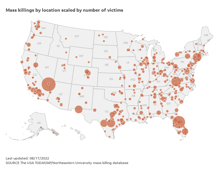 Latest project has been a long time coming: A visual overview of a database of every mass killing in the U.S. since 2006, maintained collaboratively by <a href="/USATODAY/">USA TODAY</a> , <a href="/AP/">The Associated Press</a>  and <a href="/Northeastern/">Northeastern University</a>.