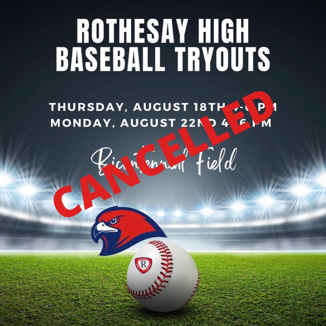 ⚾️Heads up! Baseball tryouts are cancelled this evening! Tryouts will now run on Monday, August 22nd and Monday, August 29th from 4-6 pm!