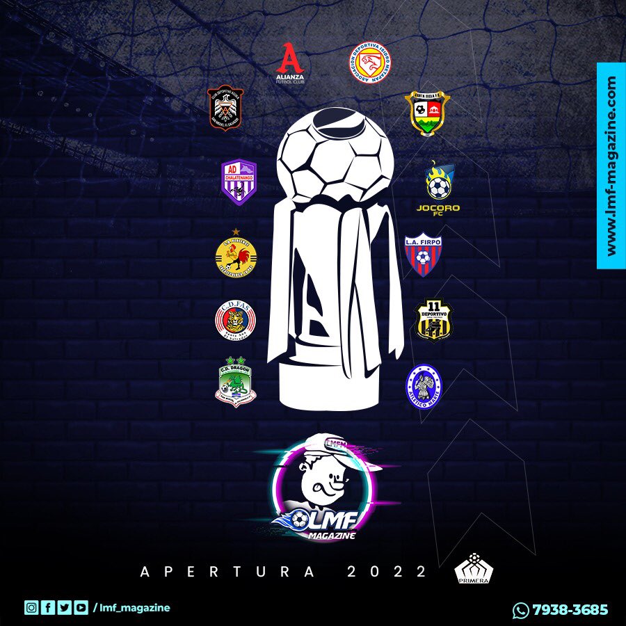 #Apertura2022
➔ FESFUT comité de regularización
 
💢¿Que equipo de <a href="/primerafutboles/">LaPrimera</a> la levantará 🏆 a22?

<a href="/AlianzaFC_sv/">Alianza Fútbol Club</a>
<a href="/cdaguilaoficial/">C.D. ÁGUILA</a>
<a href="/CDeportivoFAS/">Club Deportivo FAS</a>
<a href="/firpo_oficial/">Club Deportivo Luis Ángel Firpo</a>
<a href="/ADIMetapanSV/">A.D. Isidro Metapán</a>
<a href="/CDMarteOficial/">Atlético Marte Oficial</a>
<a href="/santateclafc/">Santa Tecla Fútbol Club</a>
<a href="/Cd_Dragon_sv/">C.D DRAGÓN</a>
@platense_cd
<a href="/ADChalatenango/">A.D Chalatenango</a>
<a href="/jocorofc_/">Jocoro Fútbol Club Oficial</a>
<a href="/11deportivofc/">11 Deportivo F. C.</a>