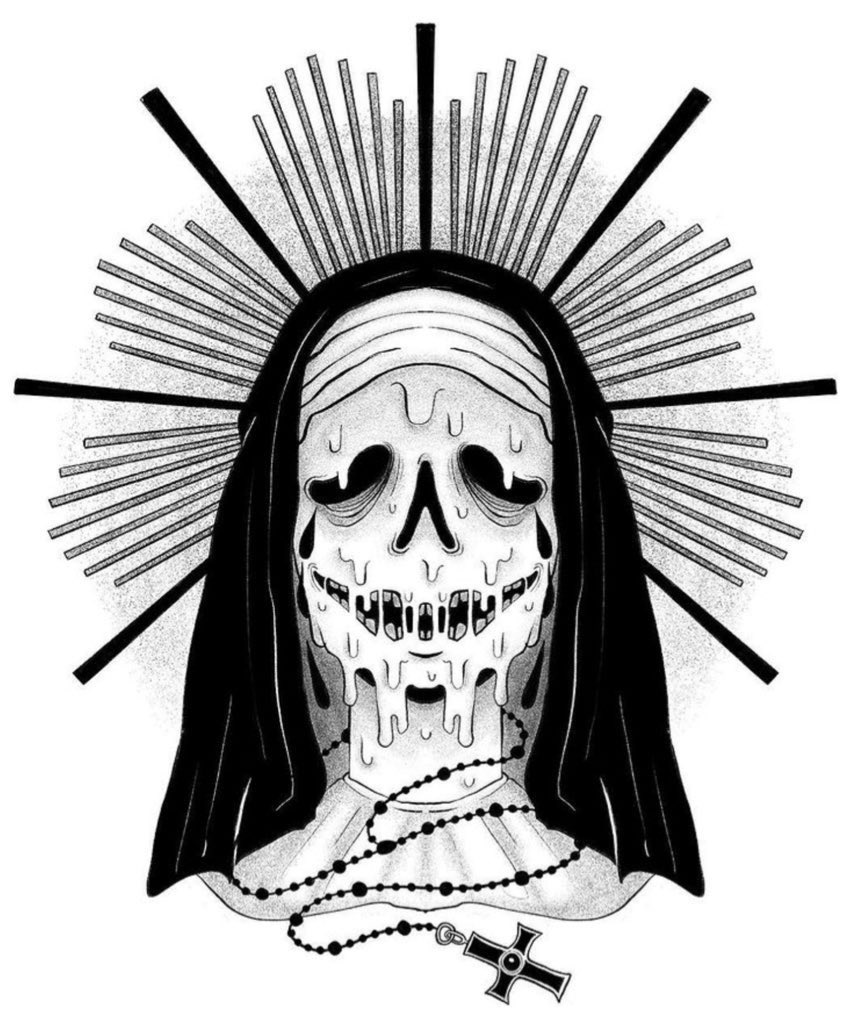 redraw of one of the first tattoo designs i ever did, after my first tattoo. i immediately fell in love with the idea of being a tattoo artist. weird to see my style evolution with this freaky nun! โ๏ธ