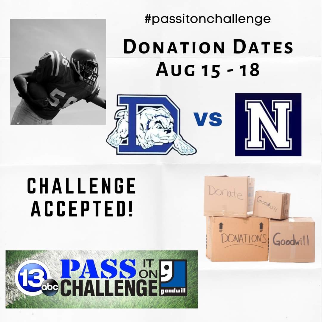 DefiFBParents's tweet photo. Today is the LAST DAY, from 2p - 6p to bring in all your donations to the trailer at DHS! #PassItOnChallenge #BeatNapoleon
Let's WIN this $500 scholarship to Defiance!🎉 Post a pic of yourself dropping off your donation for 25 more points &amp; tag #GoodwillNow to help the Bulldogs! https://t.co/BJ8fvYkanh
