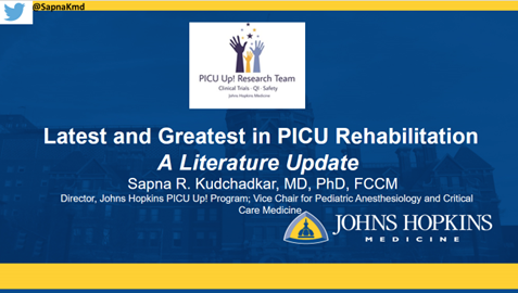 PICU_Up's tweet photo. Welcome @SapnaKmd with the latest and greatest in PICU Rehabilitation - a literature update! So important to stay up-to-date.

Don't forget to follow @PICU_Up for more updates throughout year.

 #PedsICU  #ICUrehab https://t.co/8ukhTzZjUI