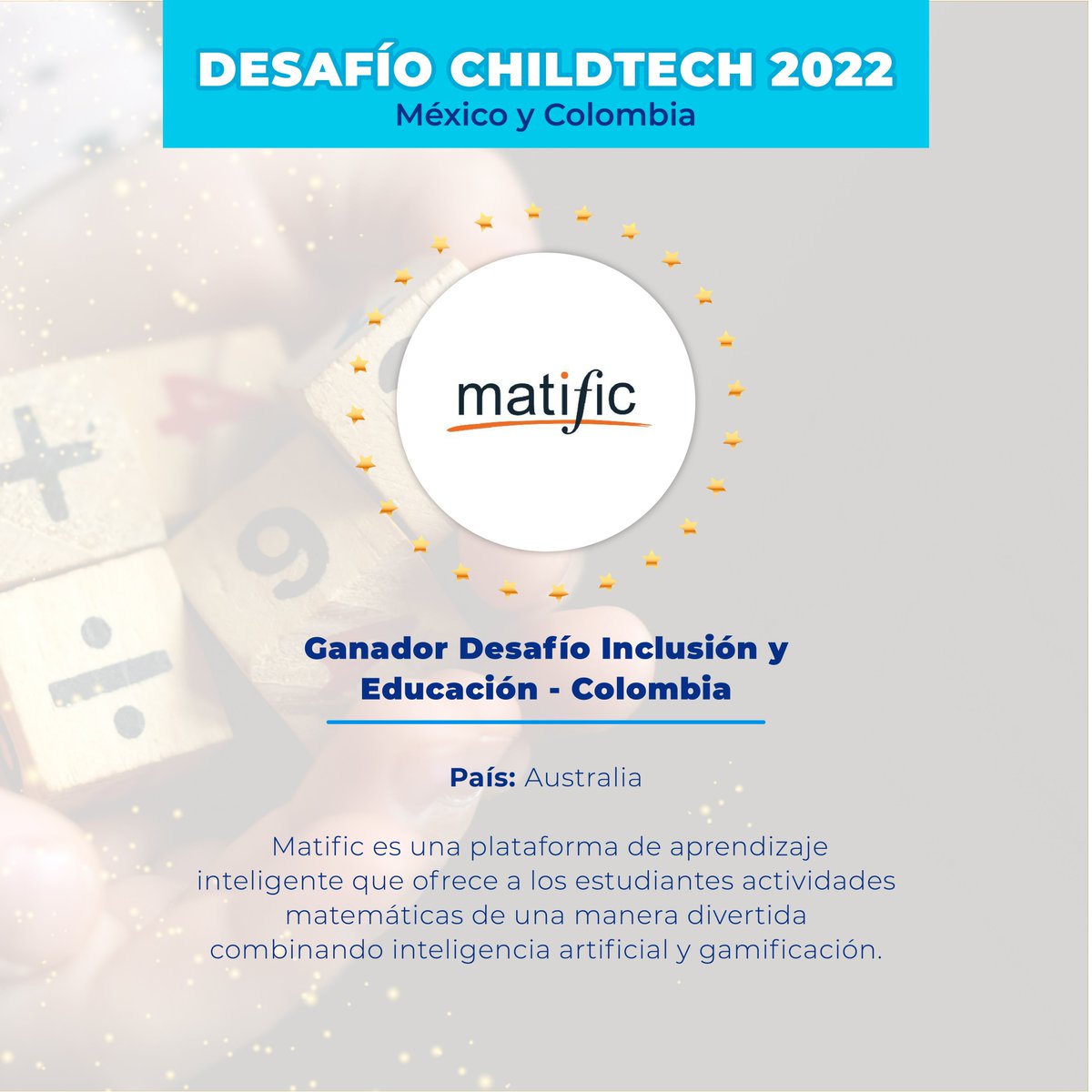 Matific_latam's tweet photo. ¡Matific es ganadora de la categoría Inclusión y Educación del Desafío ChildTech 2022 - México y Colombia! 🏆🥇
¡Muchas gracias por el reconocimiento!
@ImpactusV @UnitedWayCO @FondoUnidoMx
#desafiochildtech #impactusventures #socialimpact #unitedway #innovación #childtech https://t.co/yQYPQBMnIS