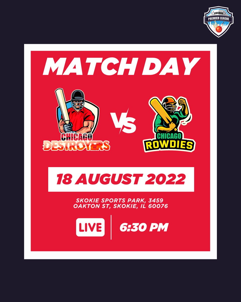 ChicagoCplt20's tweet photo. Match 10: Destroyers vs Rowdies
.
.
.
.
#chicagopremierleague #chicagorowdies #chicagohurricanes #chicagophantoms #chicagodynamos #chicagodestroyers #chicagoavalanche #chicago #usa #cricket #cricketleague #CPL #usa #usacricket #chicagocricket #chicagolandcricket https://t.co/Q8tq0ZzTqG