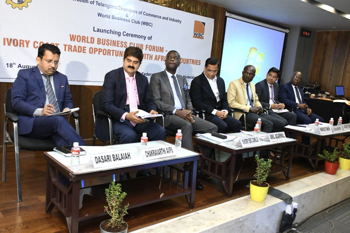 ChakrvarthiAVPS's tweet photo. His Excellency ambassador of Côte d'Ivoire Mr. Eric Camille N’dry along with his team visited @FTCCI and presented various bilateral business opportunities. Dr.Vishnu Vardhan Reddy IFS presented #telangana #happeninghyderabad #TSTPC @IvoryCoastWorld @AOuattara_PRCI @ACHIPatrick4 https://t.co/9rFTtdIAXS