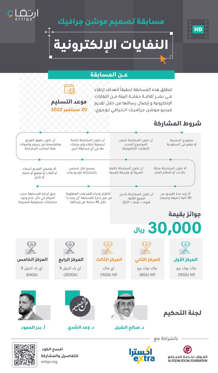 1Ertiqa's tweet photo. نقدم لكم #مسابقة_ارتقاء_للموشن_جرافيك لجميع المصممين المبدعين في المملكة
بالشراكة مع @AlFozanSF و @eXtraStores 

بانتظار ابداعاتكم  ✨💚 

 https://t.co/zD8slhfNIf https://t.co/nietUzPBk8