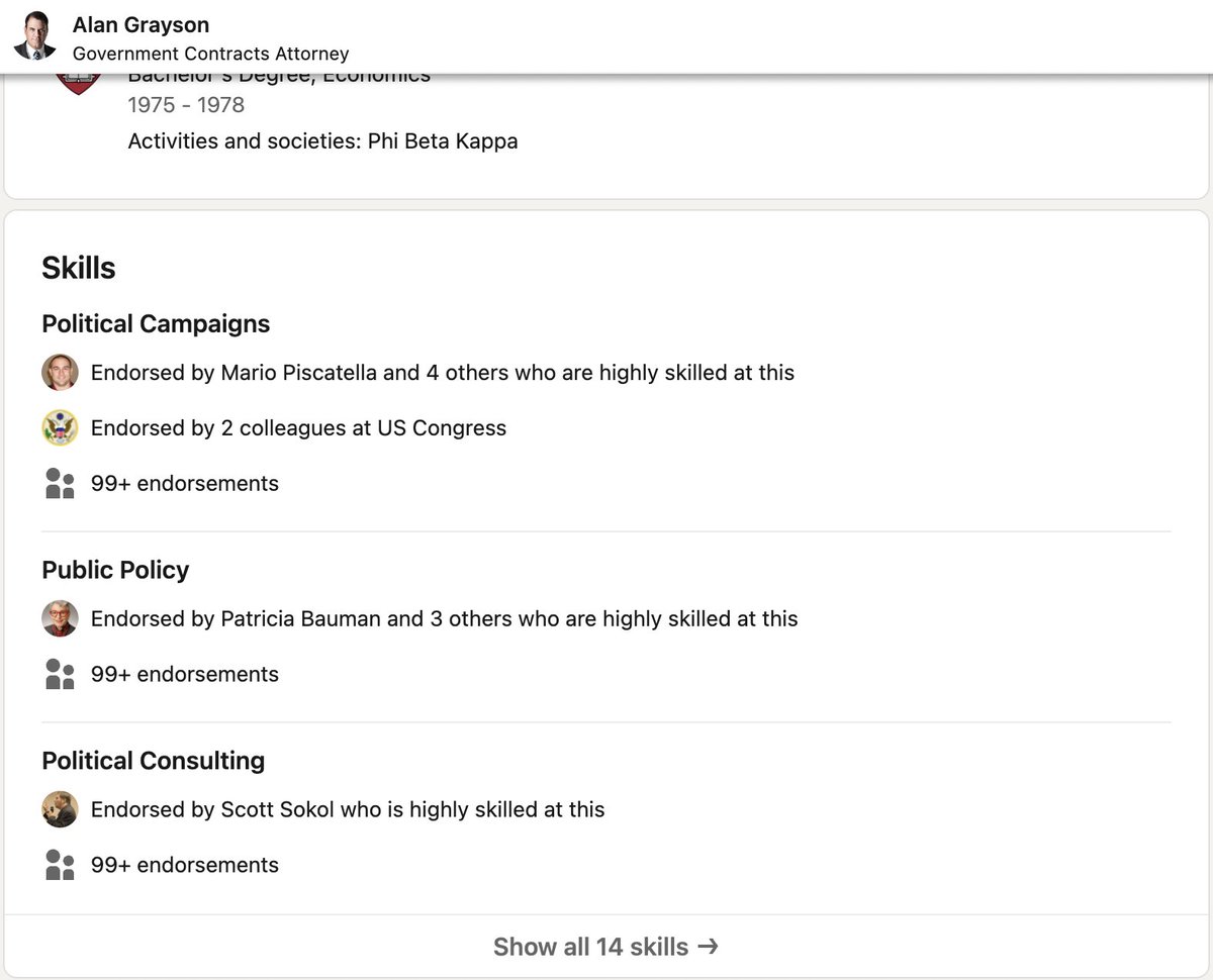 While <a href="/MaxwellFrostFL/">Maxwell Alejandro Frost</a> is endorsed by numerous groups, prominent politicians and the <a href="/orlandosentinel/">Orlando Sentinel</a>, Alan Grayson is only endorsed by those he’s endorsed by on LinkedIn.
