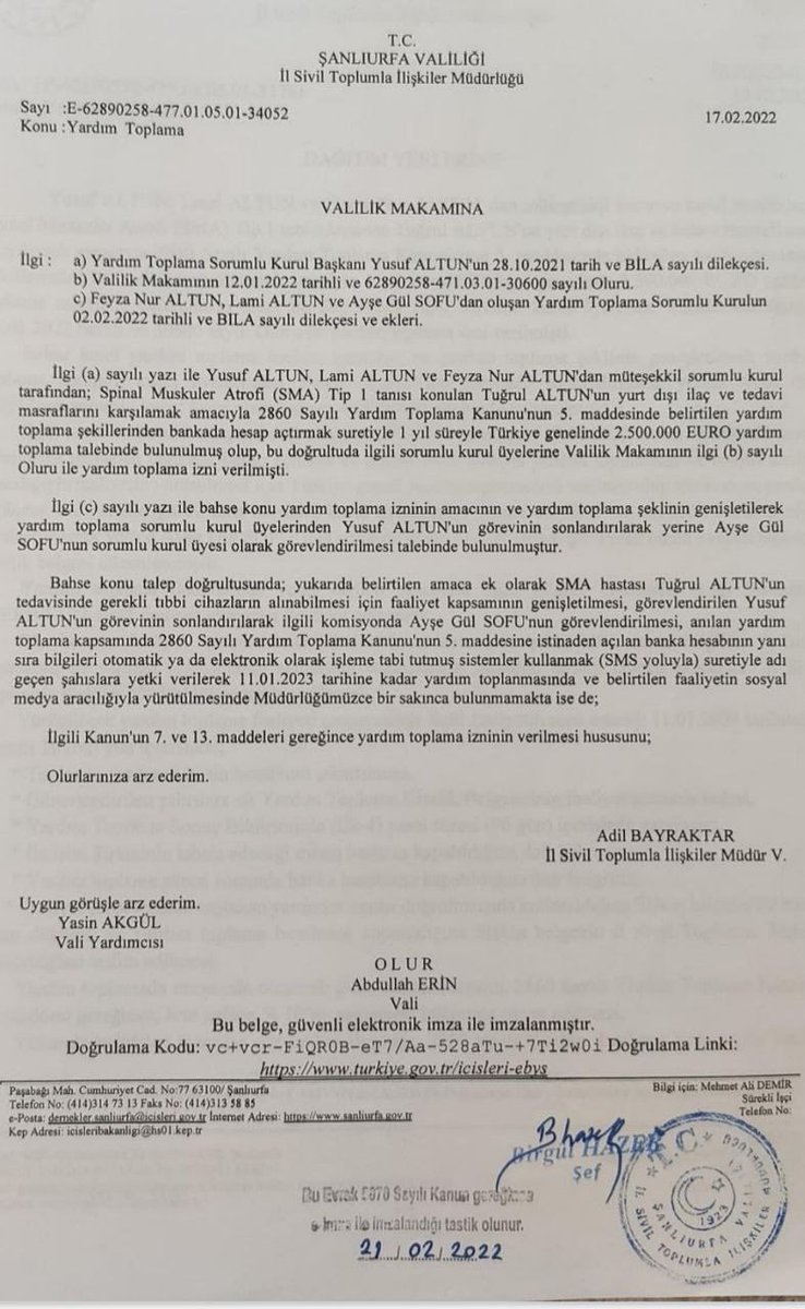 vizyon_borsaa's tweet photo. Şanlıurfa da bir dostumuzun minik oğlu SMA TİP1 hastası Tuğrul Altun için yardım talep ediyoruz. Valilik onayı ve izinler fotoğraflarda mevcut
 Bu cuma gecesi hürmetine yapacağınız yardımlar için Allah razı olsun dostlar.
Rabbim tüm hastalarımıza şafi ismiyle şifa eylesin https://t.co/z5TmttB6FE