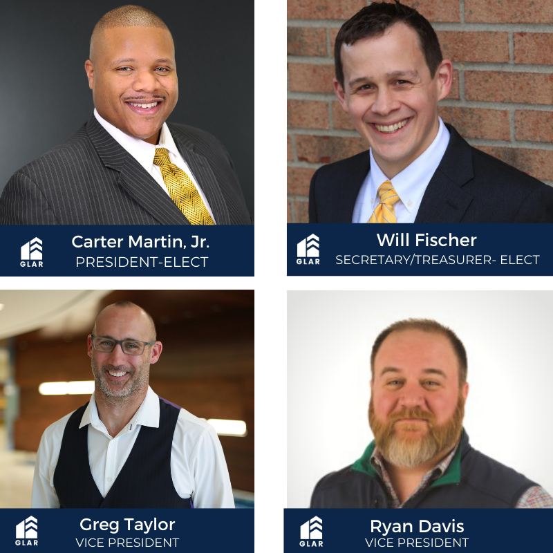 GLARtweets's tweet photo. Congratulations to the newly elected officers of the Greater Louisville Association of REALTORS and our deepest gratitude for your willingness to serve!

President-Elect: Carter Martin Jr.
Secretary/Treasurer-Elect: William Fischer
Vice Presidents: Greg Taylor and Ryan Davis https://t.co/HZKLn9ZR3s