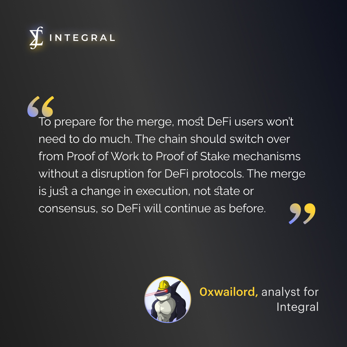 "The merge is just a change in execution, not state or consensus, so DeFi will continue as before."

Our analyst <a href="/0xWailord/">0xWailord</a> talks about the #merge.
