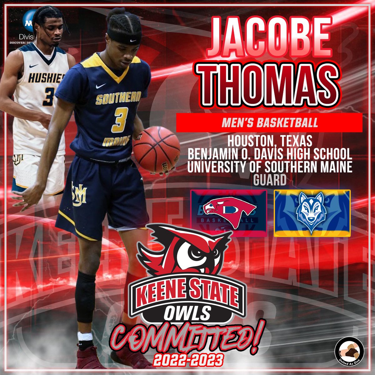 KSCBasketball's tweet photo. Next up, we are excited to introduce the second member of our 2022-2023 class class, Jacobe Thomas! Jacobe is a transfer student from University of Southern Maine and will be a Junior. Welcome to Owl Nation! 🦉🏀
#KSCMBB https://t.co/eTvhUejCKb