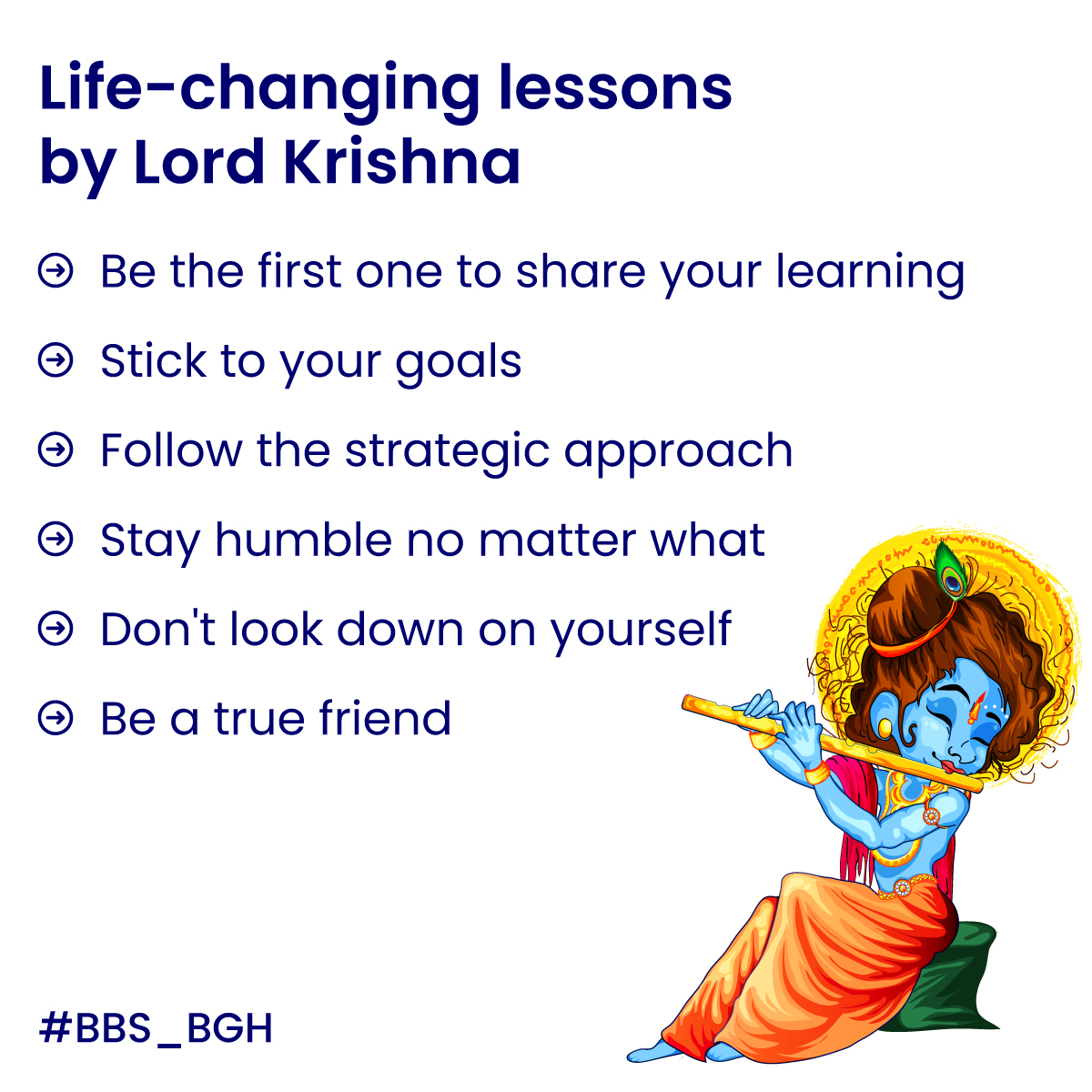 BBS_BGH's tweet photo. 6 life-changing lessons by lord Krishna that have been the words of wisdom for ages and will be in the coming modern ages!
#Wishes #KrishnaJanmashtami #Jamashtami #Krishna #LordKrishna #BalBhartiSchool #BBS_BGH https://t.co/5tUU7GMDgV