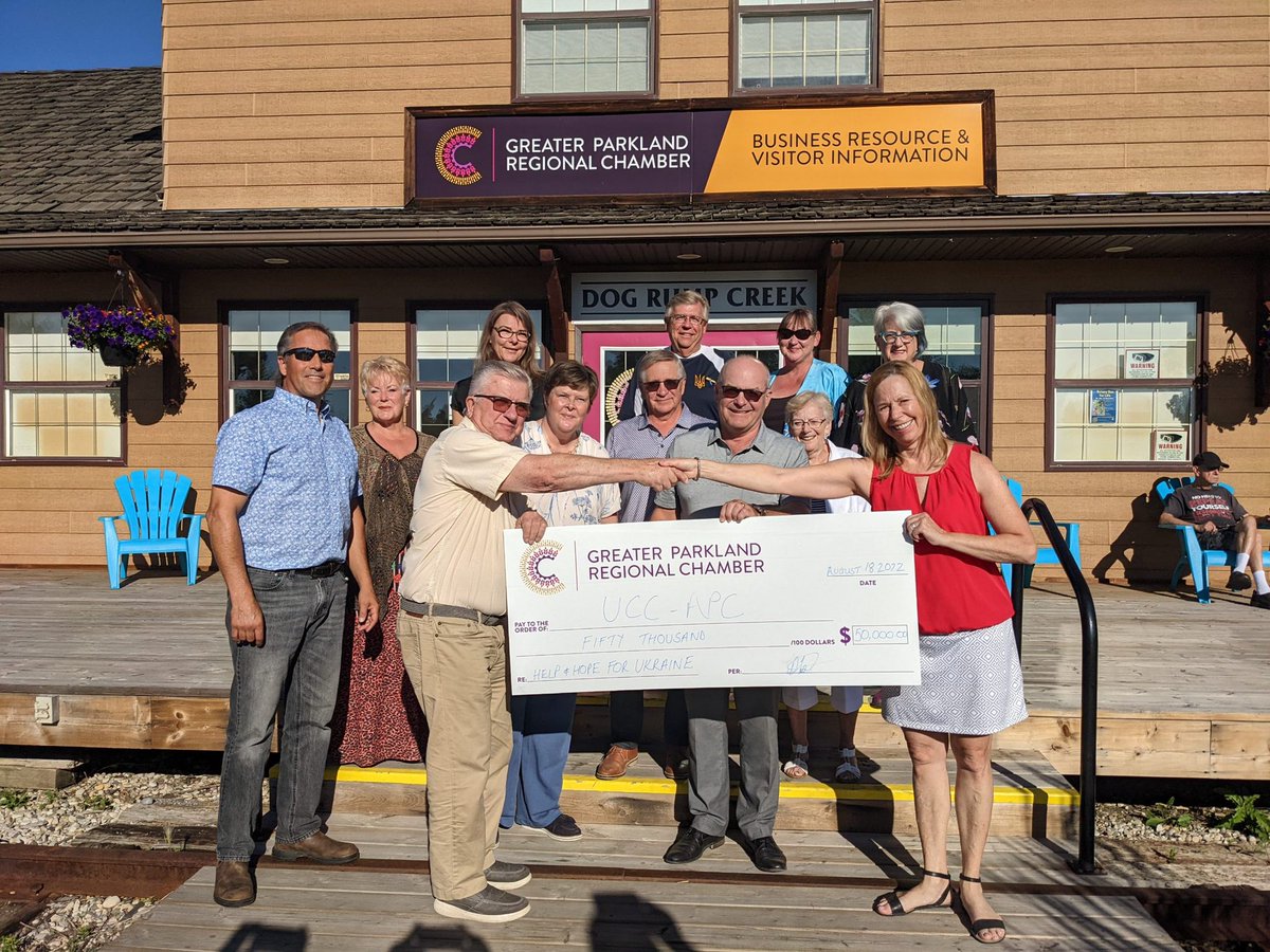 shaigec's tweet photo. Had the honour of presenting $50K cheques to #UCSS &amp; @UCC_APC Monies raised from individuals &amp; businesses in @StonyPlainAB @citysprucegrove @ParklandCounty to support refugees from #Ukraine @CarvelHallAB @GPRChamber @StonyRotary @SGRotaryClub https://t.co/V4Ha5OlFQH