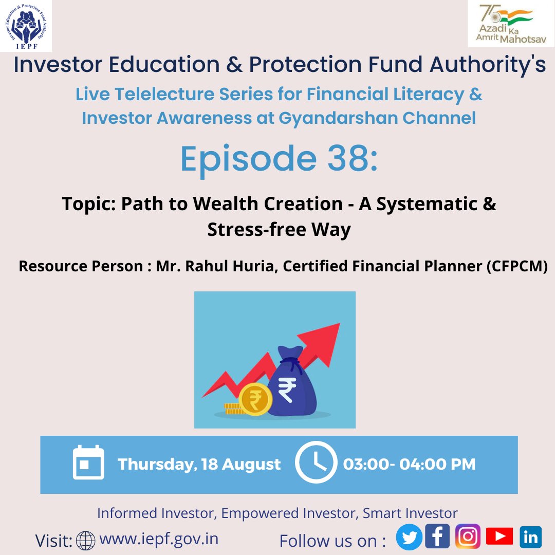 rahulhuria's tweet photo. Thank you @authorityiepf &amp; Prof. @K9Singh for giving me this opportunity! # IEPFA #FinancialLiteracy #IEPFAtelelectureseries #WealthCreation #InvestorsEducation #PersonalFinance https://t.co/hGNOTeUIgm