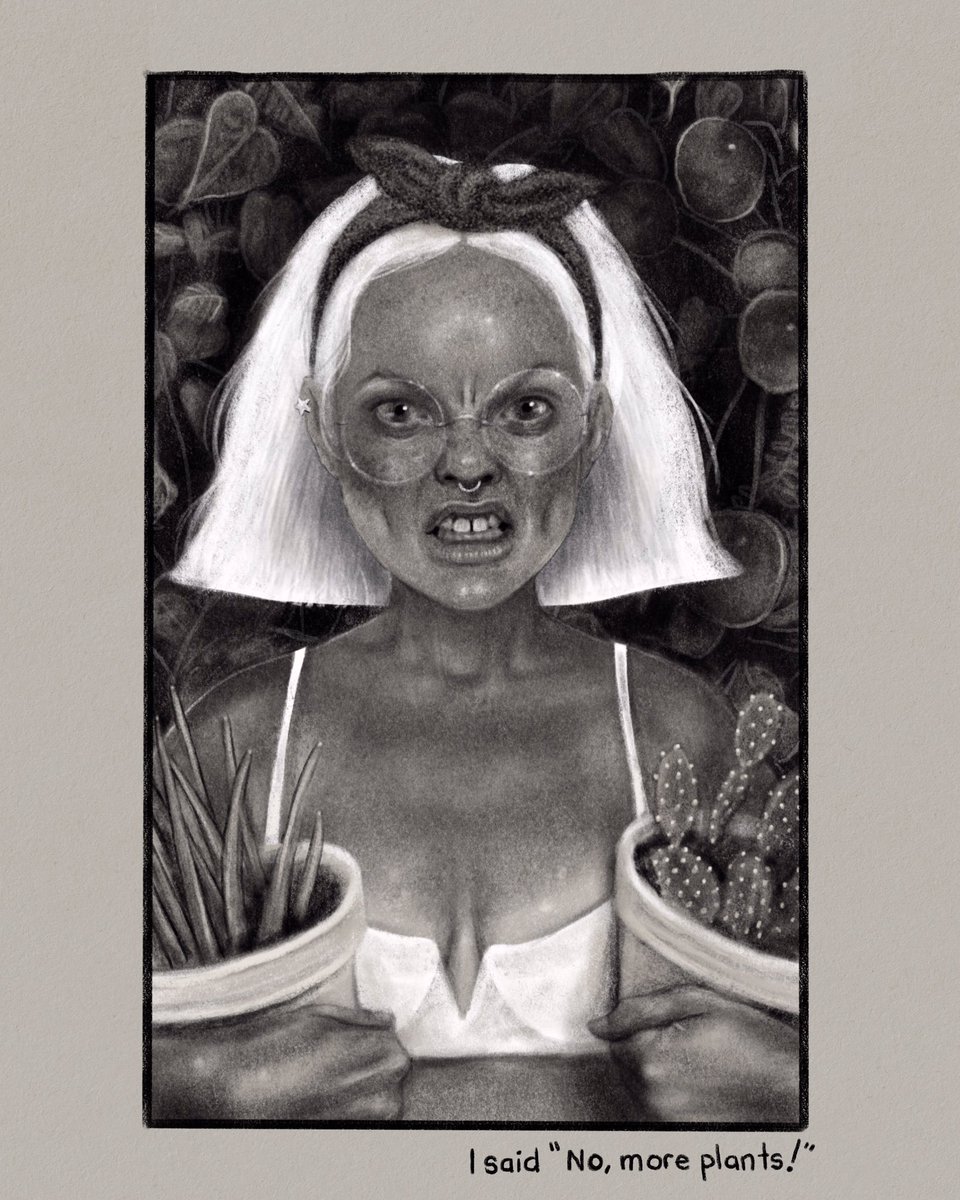 KalynnBurke's tweet image. Feeding the internet this grumpy plant gal! 👿🌿 #sketchbookpractice #illustration