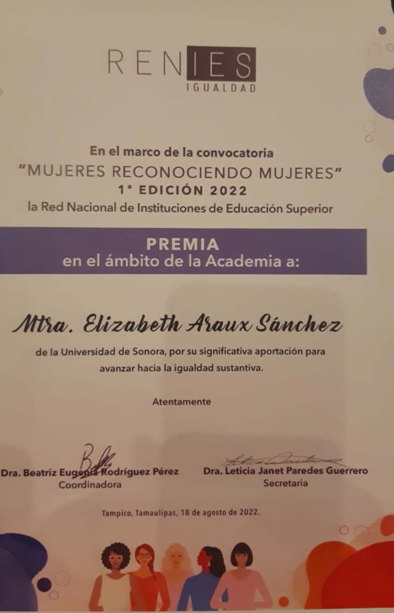 AIMMGMSonora's tweet photo. Por su gran aportación para avanzar en la igualdad sustantiva en el ámbito de la Academia, @ArauxElizabeth Sria de la @AIMMGMSonora y Vpdte educativa de la @AIMMGM_Nacional fue galardonada por la #RENIES en la 1 edición de Mujeres Reconociendo Mujeres @WimMexico @ClusterDeSonora https://t.co/7aTCZvbc4F