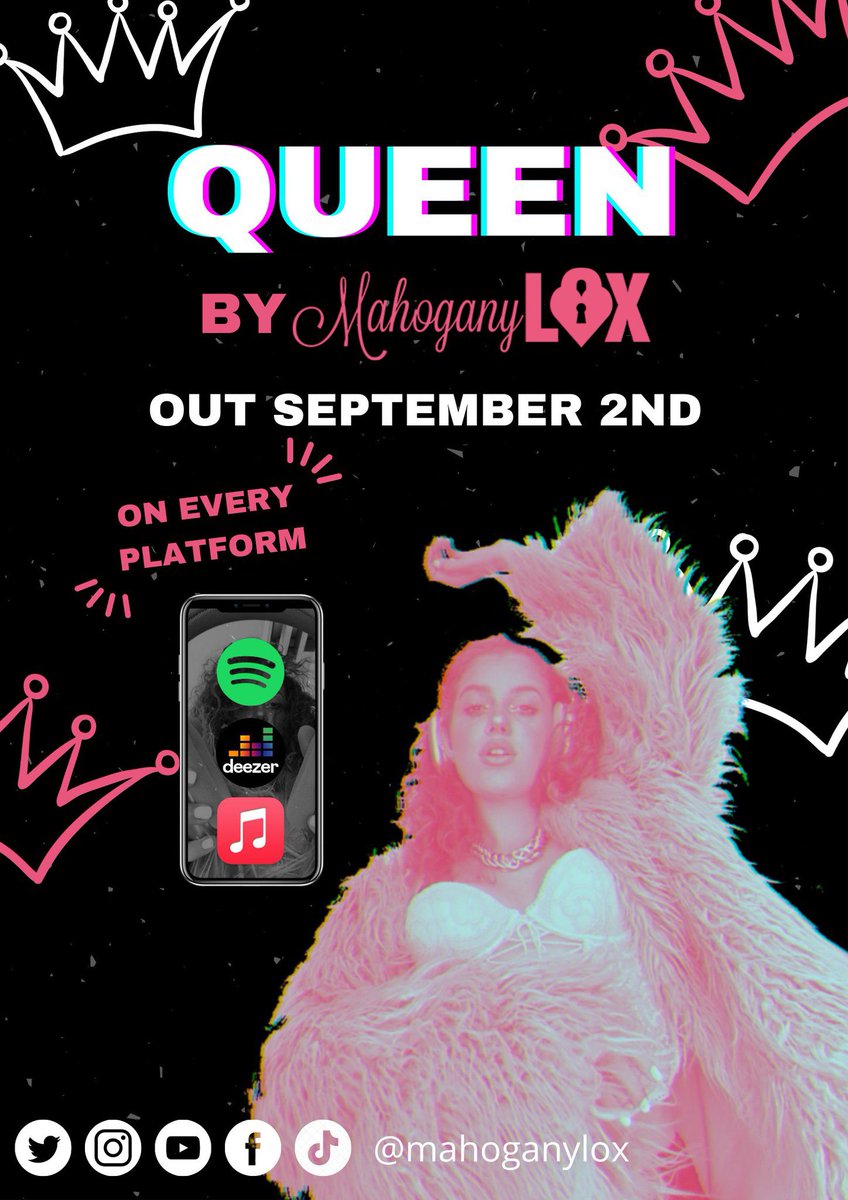 loxmendesz's tweet photo. hello everyone! Mahogany LOX is releasing a song called “QUEEN” on september 2nd! It will be available on every platform! That’d be nice if you could share, and for that i made a poster 💕 Share it on your socials! #LOXSmiths #QUEEN https://t.co/mMkal4hr4t