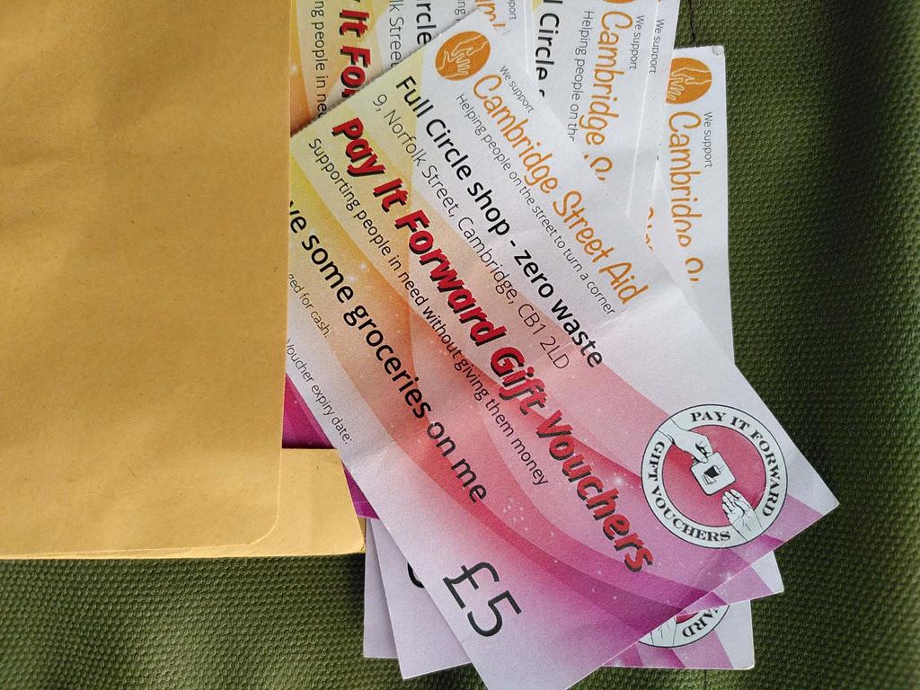 PIFgiftvouchers's tweet photo. Another batch of @PIFgiftvouchers passed on to @CamCyrenians from customers at @FullCircle_Shop.   #helpinghand #payitforward #KindnessMatters #food #toiletries
The vouchers have been created to help people in need.  Can't be exchanged for alcohol or tobacco products. https://t.co/B7dQe4Irj8
