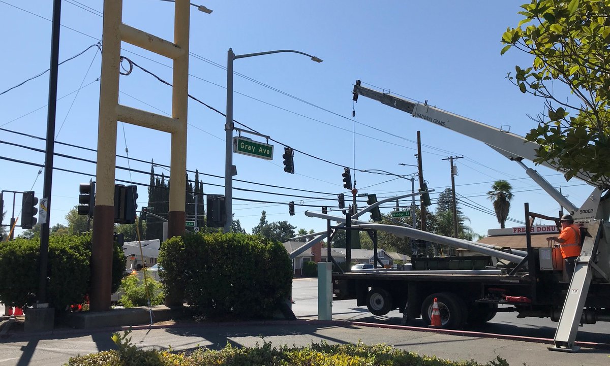 Bridge Street Widening Project.  Switching over to temporary light signals at the intersection of Gray Avenue &amp; Bridge Street today and removing the old light signals.  Cooper Avenue &amp; Bridge Street intersection will be completed Tuesday, August 23rd.