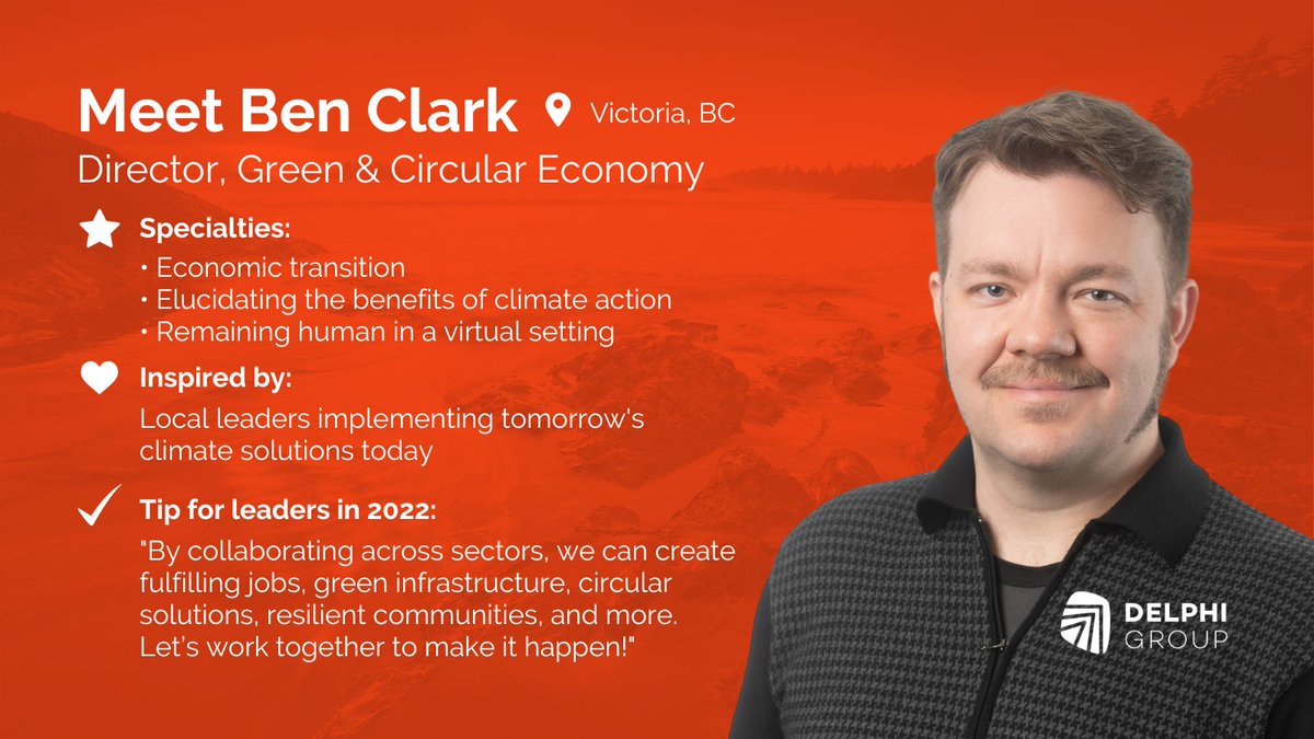 Meet <a href="/blaclark/">Ben</a>, Director, Green &amp; #CircularEconomy 👋 Many of his career highlights are outside the traditional confines of a day job – opportunities can emerge when you least expect them! Connect with Ben on the #JustTransition to a #LowCarbonEconomy: delphi.ca/about-us/