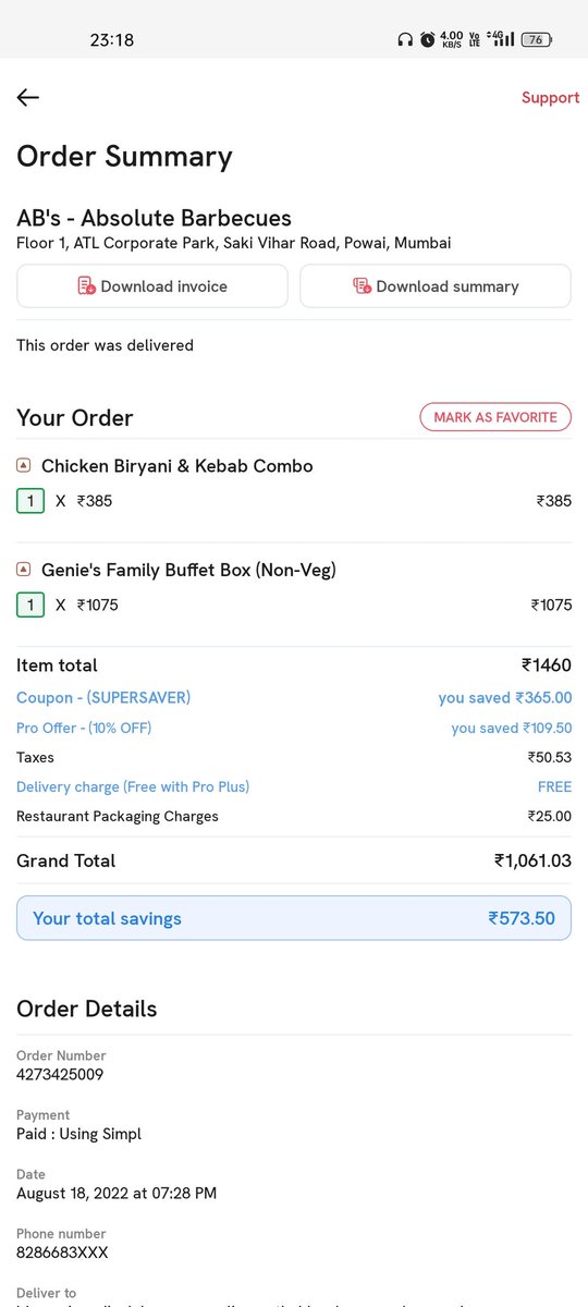 _its_indra's tweet photo. So much disappointed, after paying this much amount and getting this type of delivery, whats the meaning for paying 1K and the taste was also very bad @zomato @zomatocare @absolutebarbec https://t.co/Qb7bC2lEkK