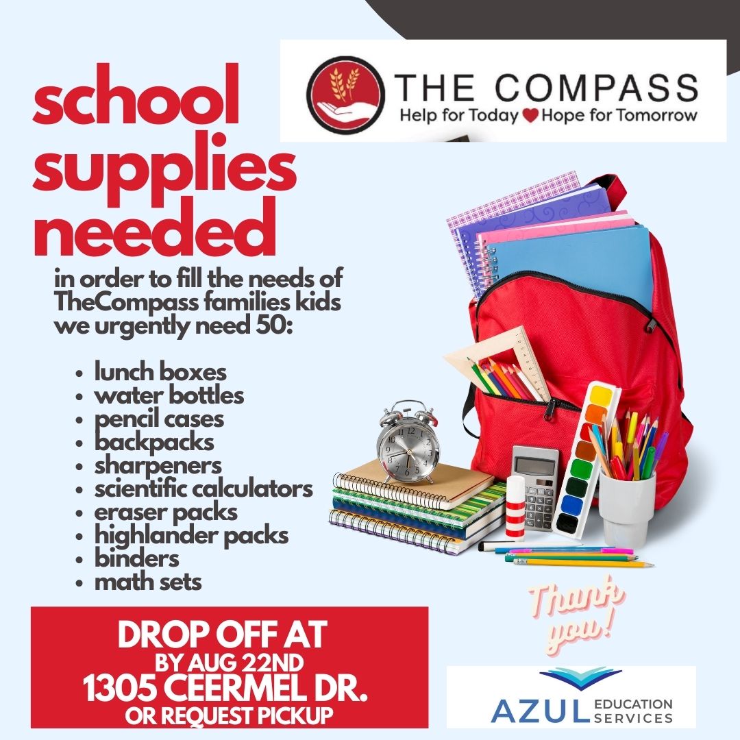 <a href="/CompassFoodBank/">The Compass Food Bank & Outreach Centre</a> is in desperate need of #SCHOOLSUPPLIES to distribute to children! Let's help #students feel confident for a fresh new #school year with #supplies that are important to #kids. #foodback #families and #children #fundraiser #donations #community #giving #kidsmatter
