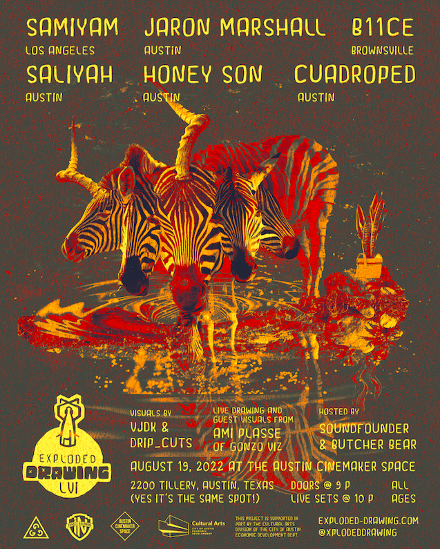 KUTX 98.9 (@kutx) on Twitter photo TOMORROW! 🙌 KUTX's <a href="/soundfounder/">soundfounder</a> & Butcher Bear host <a href="/XplodedDrawing/">Exploded Drawing</a> at Austin Cinemaker Space w/ electronic composers, sound collectors & beat makers like <a href="/SAMIYAMBEATS/">Sam</a>, Saliyah, <a href="/thehoneyson/">Mars Wright (Honey Son)</a>, Cuadroped, <a href="/JaRonTMarshall/">JaRon Marshall</a> of <a href="/BlackPumasMusic/">Black Pumas</a> & more! ➡️ exploded-drawing.com TOMORROW! 🙌 KUTX's <a href="/soundfounder/">soundfounder</a> & Butcher Bear host <a href="/XplodedDrawing/">Exploded Drawing</a> at Austin Cinemaker Space w/ electronic composers, sound collectors & beat makers like <a href="/SAMIYAMBEATS/">Sam</a>, Saliyah, <a href="/thehoneyson/">Mars Wright (Honey Son)</a>, Cuadroped, <a href="/JaRonTMarshall/">JaRon Marshall</a> of <a href="/BlackPumasMusic/">Black Pumas</a> & more! ➡️ exploded-drawing.com