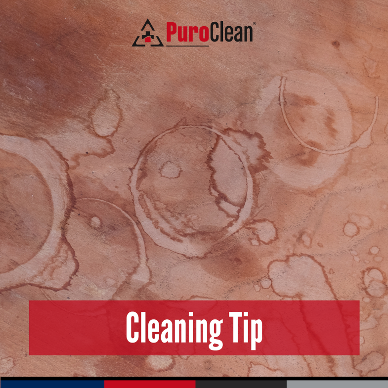Remove water rings on wood furniture by rubbing non-gel toothpaste on the spot with a soft cloth until the stain disappears. For stubborn stains, rub a mixture of baking soda and toothpaste on the area and wipe away with a damp cloth.

#Clean #CleaningTip #PuroClean