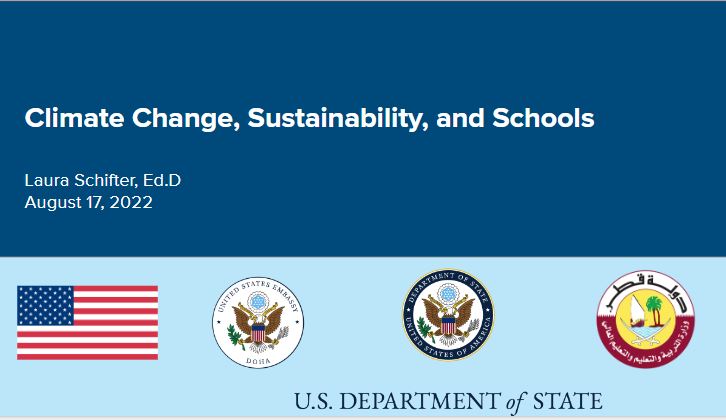 ThisIsPlanetEd's tweet photo. Yesterday morning, @laschifter12 of K12 Climate Action joined the #USSpeakerProgram and @ECAatState to discuss how schools in Qatar can adapt to climate change and support teaching and learning. https://t.co/GSPHcAUhL8