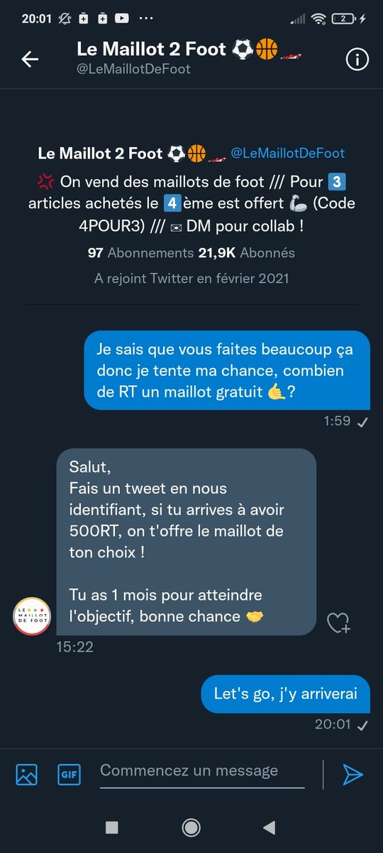 Les gars, <a href="/LeMaillotDeFoot/">Le Maillot 2 Foot ⚽</a> m'offre un maillot gratuit si j'obtiens les 500 RT sur ce tweet, je compte sur vous 🤍