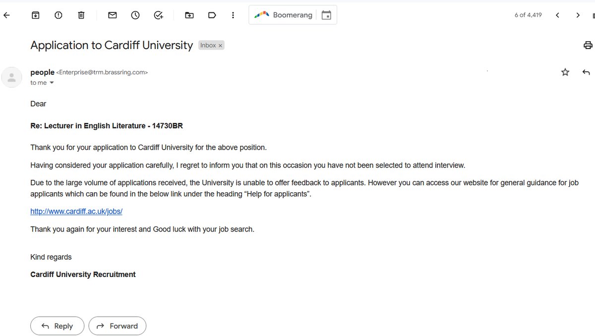 Antiwork707's tweet photo. Except you didn't consider the application "carefully", the job was given to someone else before the advertisement was even put up. Also, isn't funny when HR give themselves company names like "people" when it should really be rodents? Fuck Cardiff University, neoliberal filth. https://t.co/bcAXy0Kywg