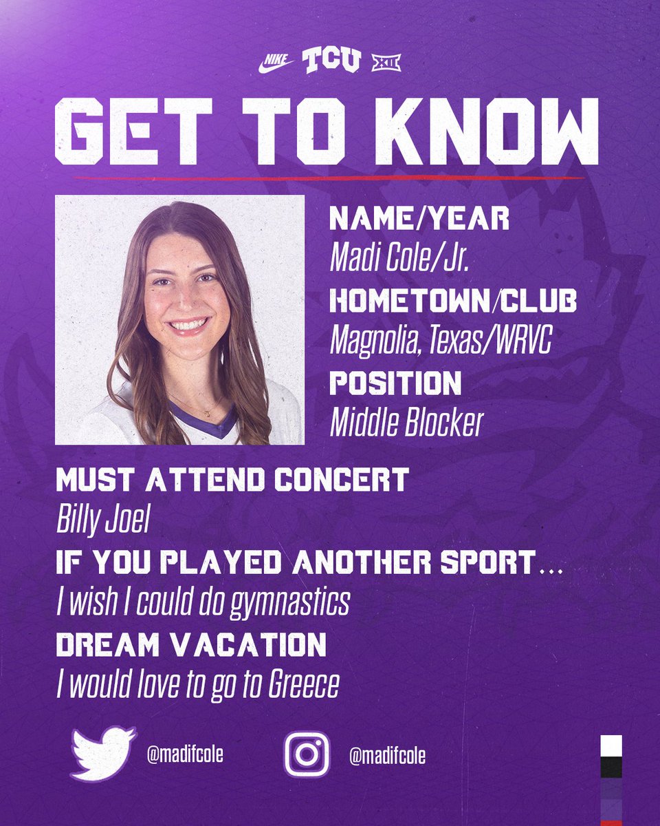 TCUvolleyball's tweet photo. 𝗖𝗼𝘂𝗻𝘁𝗱𝗼𝘄𝗻 𝗧𝗼 𝗙𝗶𝗿𝘀𝘁 𝗦𝗲𝗿𝘃𝗲 - 𝘔𝘦𝘦𝘵 𝘔𝘢𝘥𝘪 𝘊𝘰𝘭𝘦

8⃣ more days!

#GoFrogs https://t.co/Wcy8ecdirK