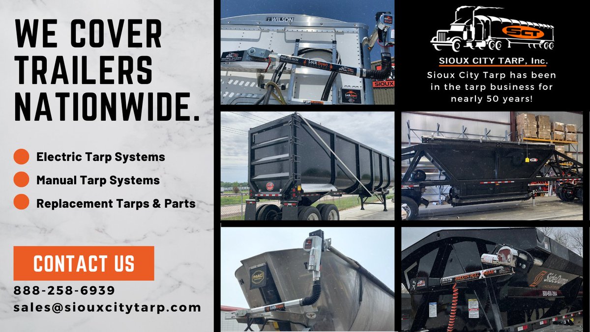 SiouxCityTarp's tweet photo. Let us take care of your trailer covering needs! We will travel up to 700 miles to install. We don't charge you to come onsite!
888-258-6939 or sales@siouxcitytarp.com
#ElectricTarpSystem #Tarps #TrailerCovers #GrainTrailers #bellydump #sidedump #enddump #belttrailer https://t.co/fi8qQqSxfM