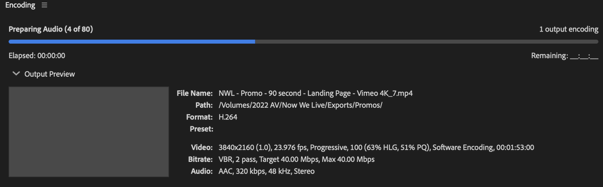 awvideo's tweet photo. @AdobeVideo Hey Adobe! How come AME takes foreverrrrrrr to go through the "preparing audio" stage of exporting? It's a fairly simple, under 2 min video. The actual export is quite fast, once it finishes preparing audio. https://t.co/tKaFepuiU0
