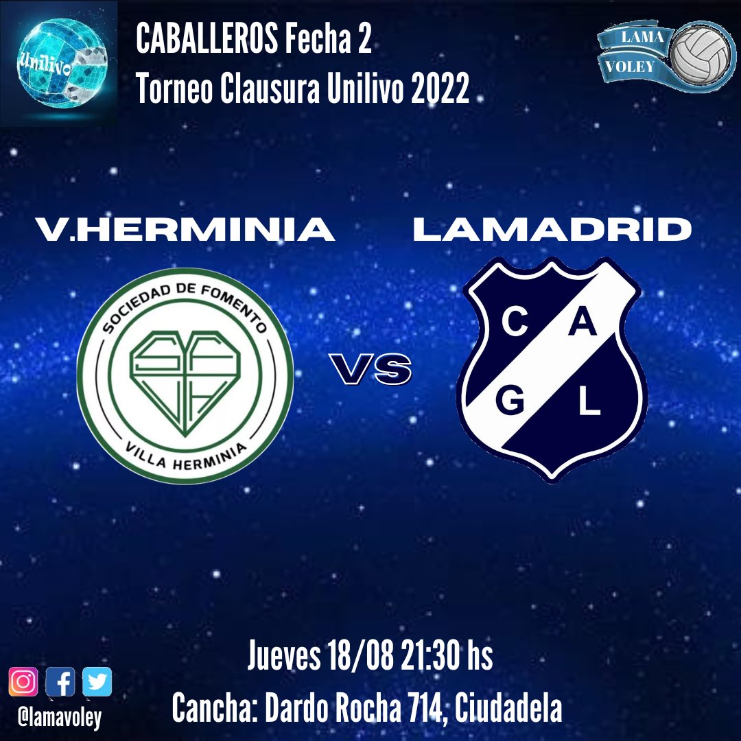 lamavoley's tweet photo. Los caballeros juegan hoy jueves a las 21:30hs enfrentando al equipo de @sfvillaherminia por la 2da fecha del torneo Clausura organizado por @unilivook. Vamos Lama 💙🏐💙
@Lamadridprensa https://t.co/JWL2Gfau6f