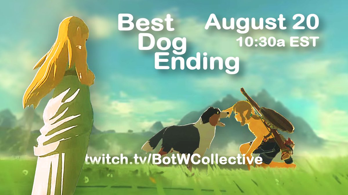 BotWCollective's tweet photo. The best bois? Zelda's smile? Oh my!! Catch us this Saturday 8/20 at 10:30am EST for a Best Dog Ending race feat. @vladisvrau @cobchamp1 @Coensi3 and stay tuned for BotW Jeopardy hosted by Bromie, following right after that!

Promo material designed by @thebromie153 https://t.co/r8FuUJyyFT